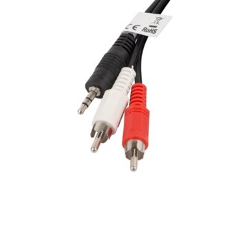 Кабел Lanberg CA-MJRC-10CC-0020-BK, от Jack 3.5mm(м) към 2x RCA Chinch(м), 2m, черен | JAR Computers Lanberg CA-MJRC-10CC-0020-BK