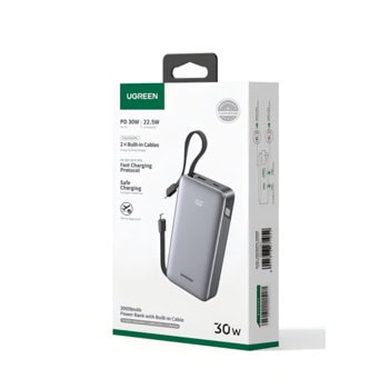 ugreen power bank with built-in usb-c cables черен