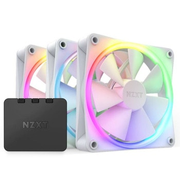 Вентилатори 120mm NZXT F120 RGB Triple Pack White (RF-R12TF-W1), 4-pin PWM, 3 броя, контролер, 1800 rpm, бели, RGB подсветка | JAR Computers NZXT F120 RF-R12TF-W1