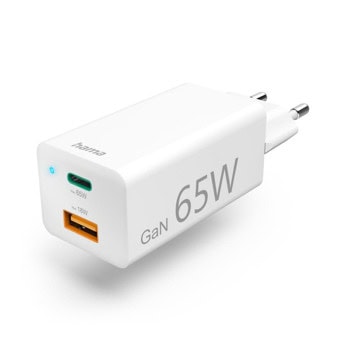 Зарядно устройство Hama 125130, от контакт към 1x USB C(ж), 1x USB A(ж), 20V/3.25A, бяло, QC 3.0 | JAR Computers Зарядно устройство Hama 125130