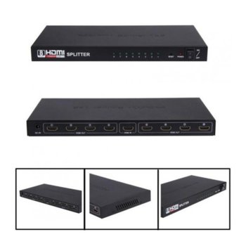 Сплитер HDMI Splitter, от 1x HDMI(ж) към 8x HDMI(v), до Full HD резолюция, 3D поддръжка | JAR Computers HDMI Splitter 8x ports