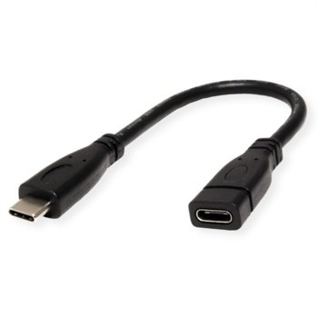 Кабел Roline 11.02.9015, от USB Type C(м) към USB Type C(ж), 0.15m, черен | JAR Computers ROLINE 11.02.9015