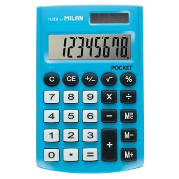 Калкулатор Milan Pocket, 8 разряден дисплей, джобен, 3 memory бутона и функция корен квадратен, автоматично изключване, син | JAR Computers Milan Pocket 2060100032