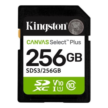 Карта памет 256GB SD, Kingston Canvas Select Plus, Class 10 UHS-I, скорост на четене до 100MB/s | JAR Computers 256G SD KINGST CANVAS SEL+ G3
