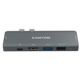 Докинг станция Canyon Multiport Docking Station CNS-TDS05B, от USB C към 1x USB C, 2x USB А, 2x HDMI, 1x SD/MicroSD четец, сива | JAR Computers Canyon Multiport Docking Station