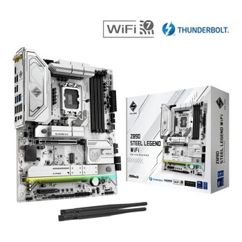 Дънна платка ASRock Z890 Steel Legend WIFI, Z890, LGA1851, DDR5, PCI-E 5.0 (Thunderbolt&HDMI), 4x SATA 6Gb/s, 4x M.2, 2x USB 3.2 Gen2, 2.5G LAN, Wi-Fi 7, Bluetooth 5.4, ATX | JAR Computers AsRock Z890 STEEL LEGEND WIFI