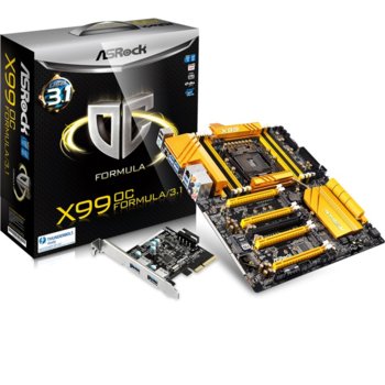 Дънна платка ASRock X99 OC FORMULA/3.1, X99, LGA2011-3, DDR4, PCI-E (CFX&SLI), 10x SATA 6Gb/s, 1x SATA Express, 1x Ultra M.2 Socket, 1x M.2 SSD Socket 3, USB 3.1, E ATX | JAR Computers ASROCK X99 OC FORM/3.1