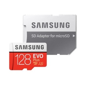 Карта памет 128GB microSDXC с адаптер, Samsung EVO+ MB-MC128HA/EU, скорост на четене 100MB/s, скорост на запис 60MB/s image