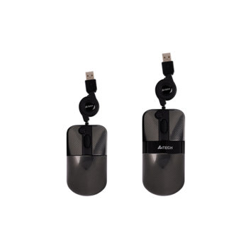 Мишка A4Tech X6-66Е, Mini, Laser, 1000dpi, черна, променлив размер, прибиращ се кабел, USB | JAR Computers A4Tech X6-66E