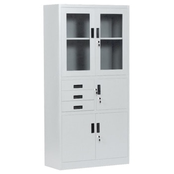Метален шкаф Carmen CR-1240 E, 2x рафтове, 2x шкафове, 3x чекмеджета, 1x сейф, прахово боядисан, метален, сив image