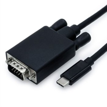 Кабел Roline 1.99.5821, от USB type C(м) към VGA(м), 2m, черен | JAR Computers Cable USB Type C - VGA 2m 11.99.5821