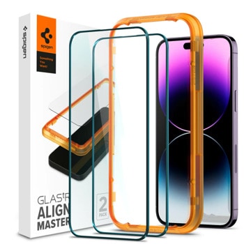 Протектор от закалено стъкло /Tempered Glass/ Spigen Glass.Tr Align Master Full Cover Tempered Glass, 2 броя, за iPhone 14 Pro Max, черен/прозрачен | JAR Computers Spigen Glass.Tr Align iPhone 14 Pro Max AGL05204