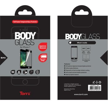 Протектор от закалено стъкло /Tempered Glass/, Torii IP7A-BDG-01, за iPhone 7/8, черна рамка | JAR Computers Torrii BodyGlass Curved for iPhone 7/8 black frame