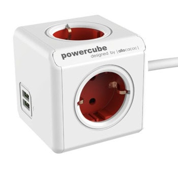 Разклонител DesignNest PowerCube Extended 1402RD, 4 гнезда, тип "куб", 2x USB-A, 1.5m кабел, червен | JAR Computers DesignNest PowerCube Extended 1402RD
