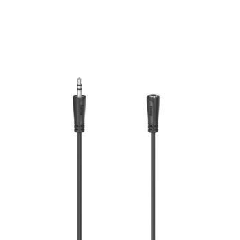 Кабел HAMA 205121, от AUX(м) към AUX(ж), 5m, черен | JAR Computers HAMA 3.5 мм m/f 205121 5м