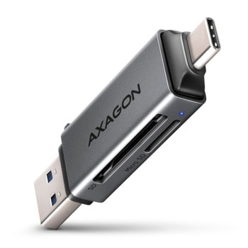 Четец за карти AXAGON CRE-DAC, USB-A 3.2 Gen 1/USB-C 3.2 Gen 1, SD/SDHC/SDXC/MicroSDHC/microSDXC, черен | JAR Computers USB хъб AXAGON CRE-DAC