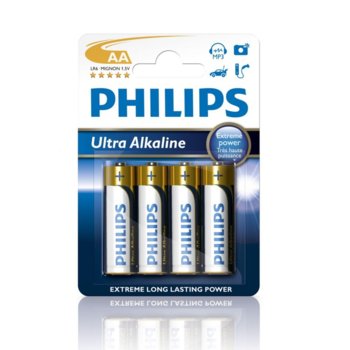Батерии алкални Philips Ultra AA, 1.5V, 4 бр.