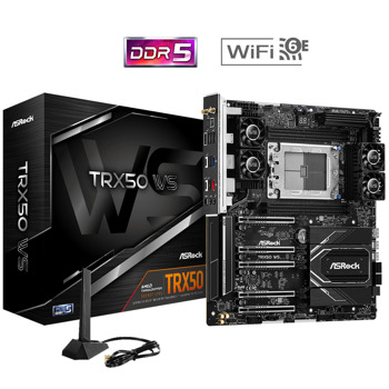 Дънна платка за сървър ASRock ТRX50 WS, sTR5, DDR5 ECC RDIMM, 1x 10GbE LAN, 1x 2.5GbE LAN, 8x SATA 6Gb/s, 2x SlimSAS, 2x M.2, RAID 0/1/10, 1x USB 3.2 Gen2x2 Type-C, 4x USB 3.2 Gen2, E-ATX | JAR Computers ASRock ТRX50 WS