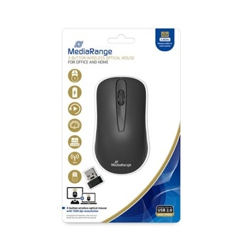 Мишка MediaRange MROS209, оптична, безжична, USB, черен | JAR Computers MediaRange MROS209