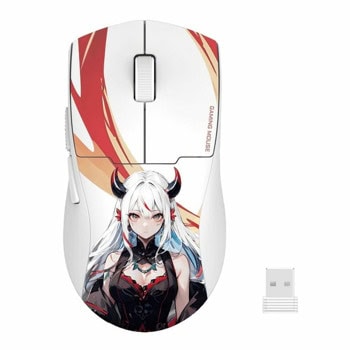 Мишка Redragon K1ng Max Anime, оптична (26 000 dpi), безжична/жична, Bluetooth, USB, USB-C, бяла, гейминг, Optical Pixart PAW3395 сензор | JAR Computers Redragon K1ng Max Anime M918AKG-PRO