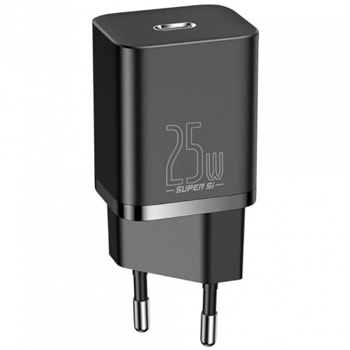 Зарядно устройство Baseus Super Si 1C Black (CCSP020101), от контакт към USB C(ж), 5V/3A, 25W, черно | JAR Computers Baseus Super Si 1C Black CCSP020101