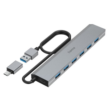 USB хъб HAMA-200137, 7 порта, от USB Type А към 7x USB 3.2 Type-A, USB-C адаптер | JAR Computers USB хъб 7 в 1 HAMA 200137