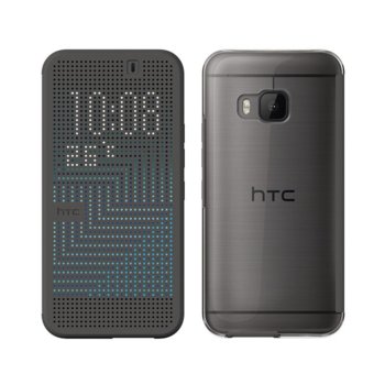 Flip Cover HTC Dot View Ice Premium за HTC One M9, сив (Dark Gray) | JAR Computers HTC Dot View Ice Gray for HTC One M9