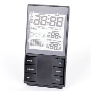 Електронна метеостанция Royal CX-505, термометър, часовник, дата, измерване на влага/влажност, LED Осветление, черна image