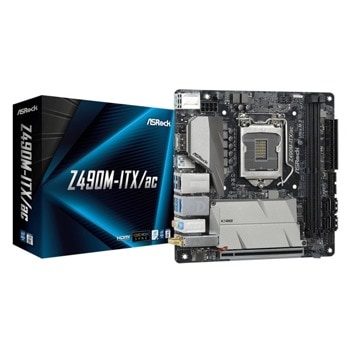Дънна платка Asrock Z490M-ITX/ac, Z490, LGA1200, DDR4, PCI-E 3.0, (HDMI&DP), 4x SATA 6Gb/s, 2x M.2, 4x USB 3.2 Gen1, Wi-Fi, Bluetooth, Mini-ATX | JAR Computers Asrock Z490M-ITX/ac 90-MXBC00-A0UAYZ