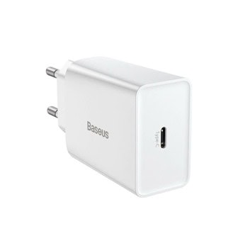 Зарядно устройство Baseus Speed Mini 1C, от контакт към USB C(ж), 20W, бяло | JAR Computers зарядно baseus speed mini 1c бял