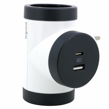 Разклонител Legrand 6 945 22, 2 гнезда, 1x USB A, 1x USB C, контакт/без кабел, IP20, IK04 устойчивост на удар, бял | JAR Computers Разклонител Legrand 694522