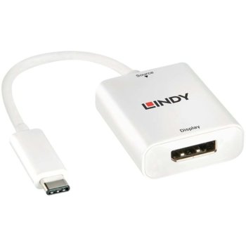Конвертор Lindy LNY-43245, от USB Type C(м) към DisplayPort(ж), бял | JAR Computers LINDY 43245