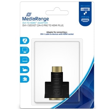 Преходник MediaRange MRCS171, от DVI-I (ж) към HDMI (м), черен, позлатени конектори | JAR Computers MediaRange MRCS171