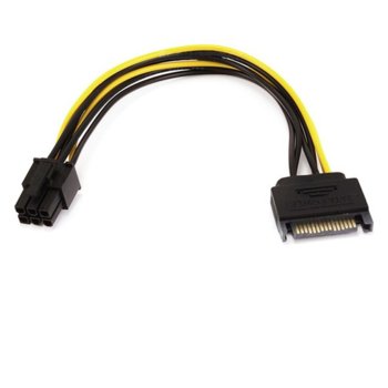 Захранващ кабел Power SATA към 6pin PCI-E, 15cm | JAR Computers 8inch SATA 15pin to 6pin PCI E Card Power Cable