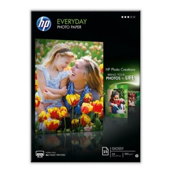 Фотохартия HP Everyday Glossy Photo Paper, A4, матова, 200 g/m2, 25 листа | JAR Computers HP Everyday Glossy Photo Paper Q5451A