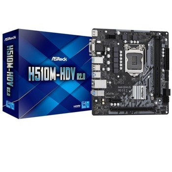 Дънна платка ASRock H510M-HDV R2.0 (Refurbished), B510, LGA 1200, DDR4, PCI-E 4.0, (VGA&HDMI&DVI-D), 4x SATA 6Gb/s, 4x USB 3.2 Gen1, Micro ATX | JAR Computers ASRock H510M-HDV R2.0 Refurbished