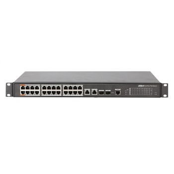 Суич Dahua PFS4226-24ET-360-V3, 28x порта, 24x 10/100 RJ-45 PoE, 2x 10/100/1000 RJ-45 Uplink, 2x SFP | JAR Computers Суич Dahua PFS4226-24ET-360-V3