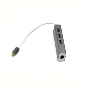 USB Хъб, 4 порта, USB-C, 3x USB 3.0 / 1x RJ-45, сив image