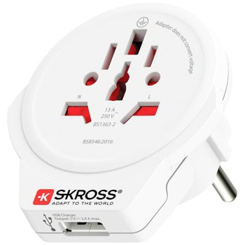 Адаптер Skross World to Europe 1500266, 1 гнездо, от EU, Австралия/Китай, Великобритания, САЩ/Япония, Швейцария, Италия, Бразилия към Schuko, бял | JAR Computers SKROSS World to Europe 1500266