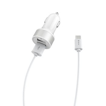 Зарядно устройство Devia, от автомобилна запалка към 2x USB-A(ж), с MicroUSB кабел, 12V/2А, бял | JAR Computers Devia Car Charger microUSB 12V 2А