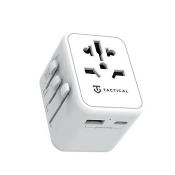 Зарядно устройство Tactical 637AV, от EU/UK/US/AUS към EU/UK/US/AUS, 1x USB C(ж), 1x USB A(ж), 5V/2.4A, бяло, 12W | JAR Computers Tactical 637AV