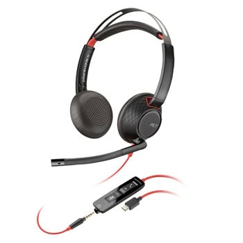 Конферентни слушалки HP Poly Blackwire 5220 Stereo, микрофон, шумопотискащи, 32mm говорители, USB, Jack 3.5mm, черни | JAR Computers HP Poly Blackwire 5220 Stereo 8X231AA