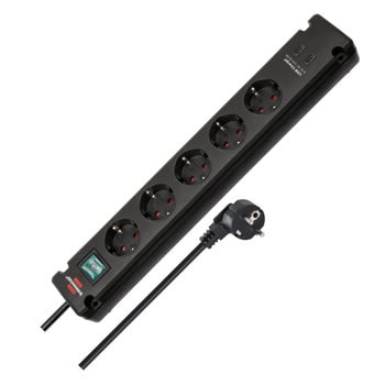 Разклонител Brennenstuhl Bremounta, 5 гнезда, 2x USB-C, IP20 защита, бутон за вкл./изкл., 3m кабел, черен | JAR Computers Brennenstuhl Bremounta 1150660415