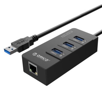 USB хъб Orico HR01-U3-V1-BK-BP, 3 порта, USB 3.0, RJ45, черен image