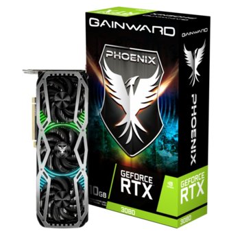 Видео карта Nvidia GeForce RTX 3080, 10GB, Gainward Phoenix, PCI-E 4.0, GDDR6X, 320 bit, 3x Display Port, 1x HDMI, Real Time Ray Tracing технология, RGB подсветка image
