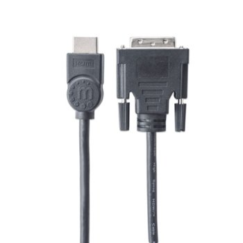 Кабел Manhattan, от HDMI(м) към DVI-D(м), 1.8m, черен | JAR Computers Manhattan HDMI to DVI 1.8m black