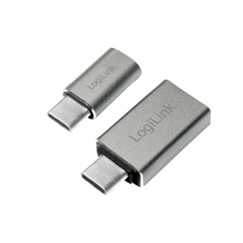Преходник LogiLink, от USB-C(м) към USB A(ж)/USB Micro B(5-pin)(ж), сив | JAR Computers LogiLink USB-C m to USB A/Micro B f AU0040