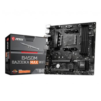 Дънна платка MSI B450M BAZOOKA MAX WIFI, AM4, B450, DDR4, PCI-E 3.0(HDMI), 4x SATA 6Gb/s, 1x M.2 Socket, 4x USB 3.2 Type A, Wi-Fi AC, Bluetooth 4.2, Micro ATX | JAR Computers MSI B450M BAZOOKA MAX WIFI