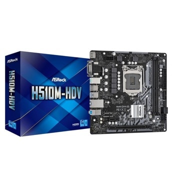 Дънна платка ASRock H510M-HDV, H510, LGA1200, DDR4, PCI-E 4.0 (HDMI/DVI/VGA), 4x SATA 6Gb/s, 2x USB 3.2 Gen 1, Micro ATX | JAR Computers ASRock H510M-HDV