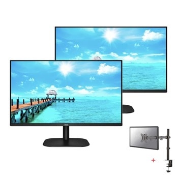 Два монитора AOC 27B2H/EU в комплект със стойка за монитор/телевизор NewStar FPMA-D550DBLACK, 27" (68.58 cm) IPS панел, 75 Hz, Full HD, 4 ms, 20000000 :1, 250 cd/m2, HDMI, VGA | JAR Computers AOC 2x 27B2H/EU + FPMA D550DBLACK